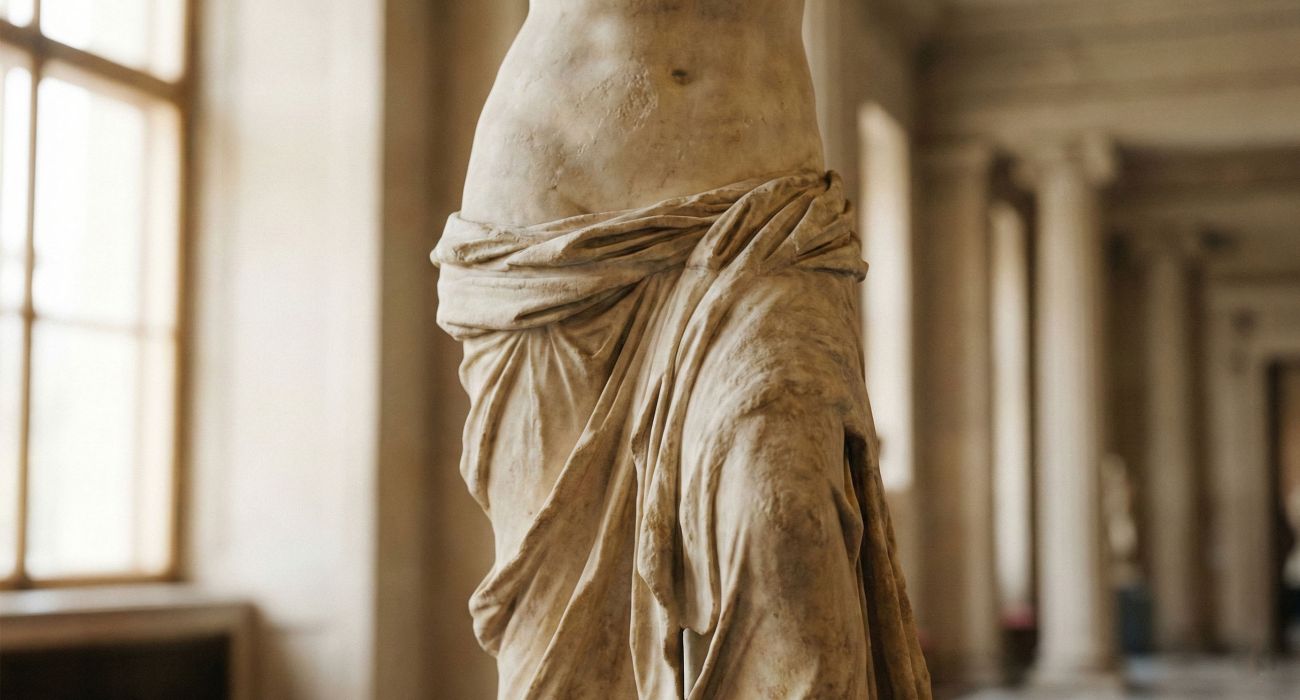 Classical marble sculpture of a woman representing historical beauty standards.