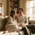 A husband and wife sitting together, representing a secure and stable marital bond.