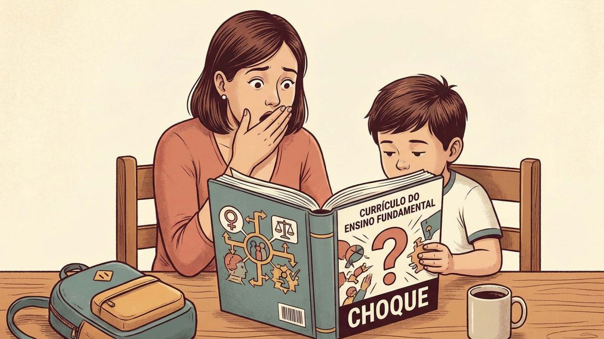 Uma mãe e seu filho revisando materiais educativos juntos em um ambiente doméstico.