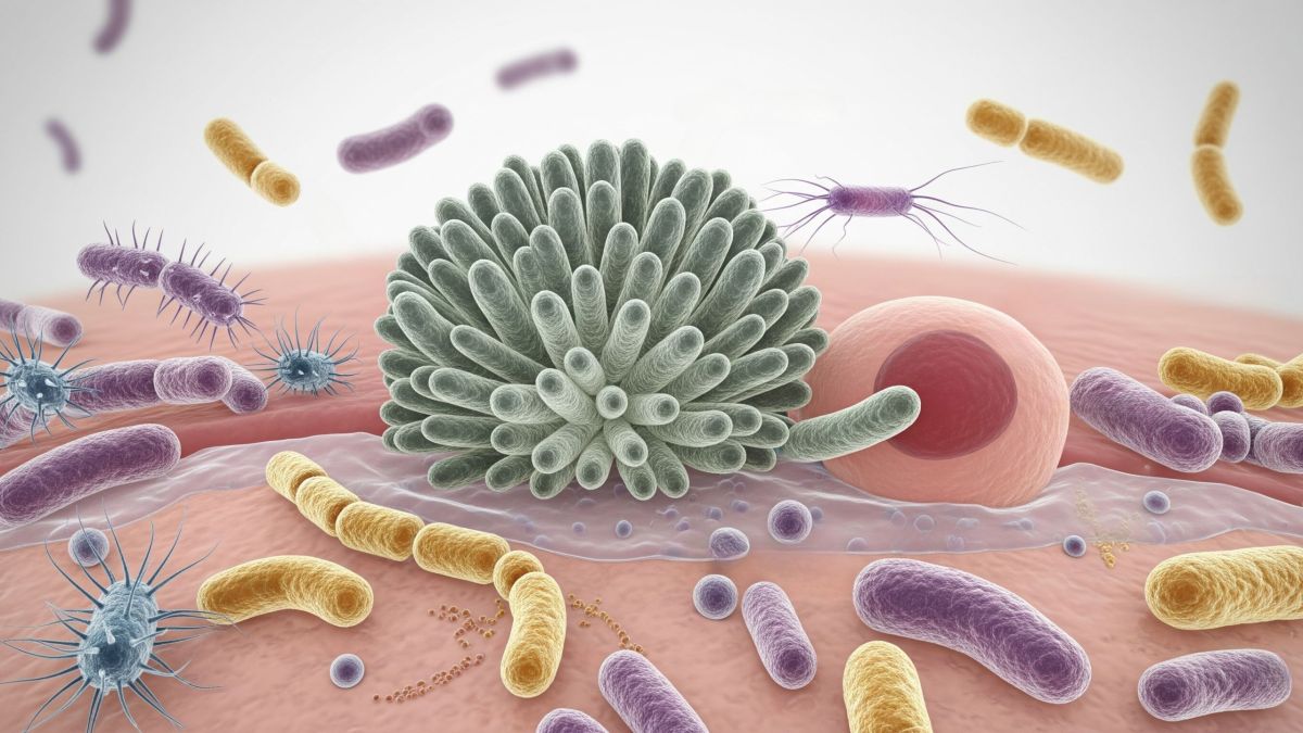 Illustration du microbiome vaginal montrant des bactéries bénéfiques comme le Lactobacillus