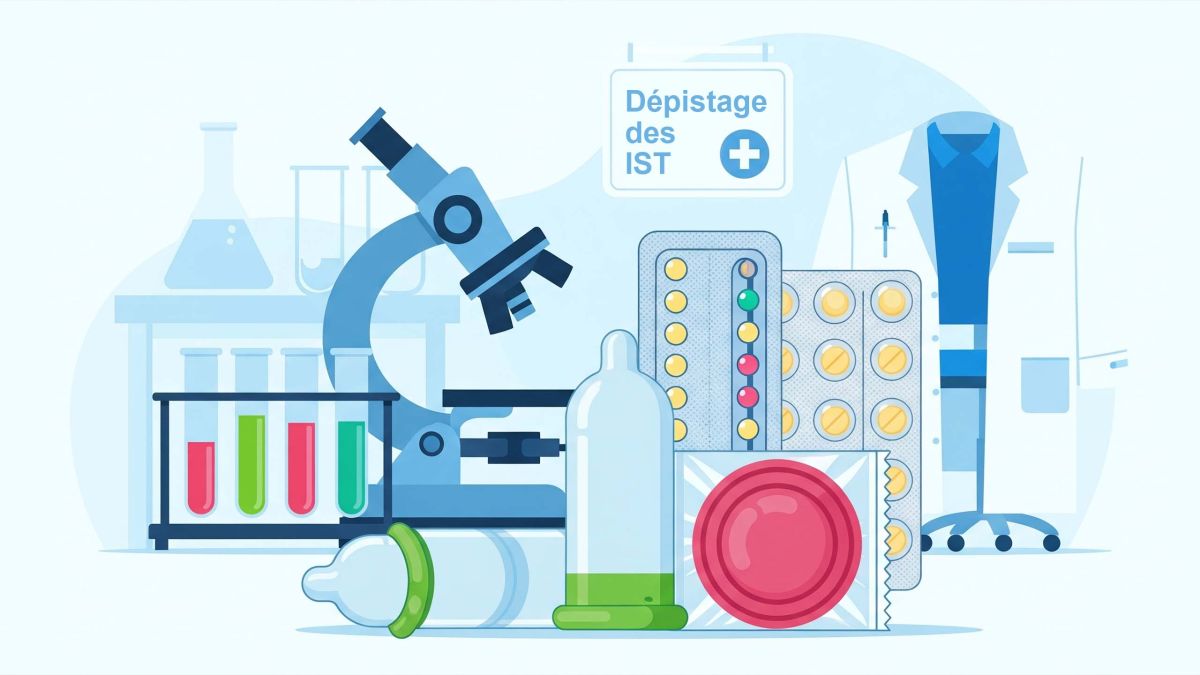 Illustration des m&eacute;thodes de protection pour le sexe s&ucirc;r, y compris les pr&eacute;servatifs et les pilules contraceptives