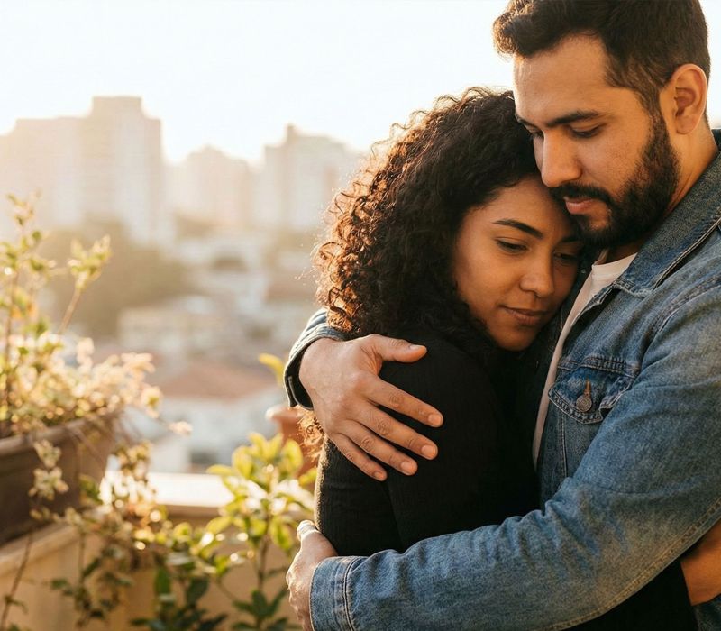 Una mujer que se siente segura y valorada en un entorno de relación tradicional.