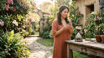 Una mujer moderna reflexiona sobre las estaciones naturales de la vida y la fertilidad.