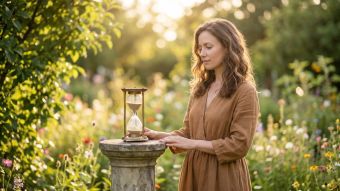 A modern woman reflecting on the natural seasons of life and fertility.