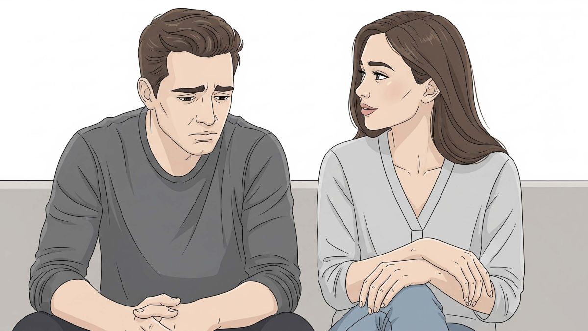 Un couple en train d&rsquo;avoir une conversation calme dans un cadre intime.