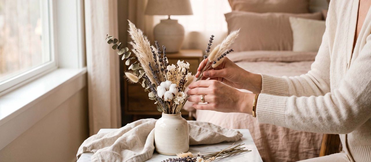 Soft, feminine flat-lay representing self-care and personal wellness history