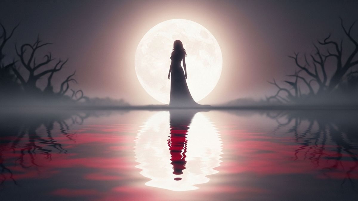 Illustration d'une femme sous une pleine lune repr&eacute;sentant les mythes menstruels anciens