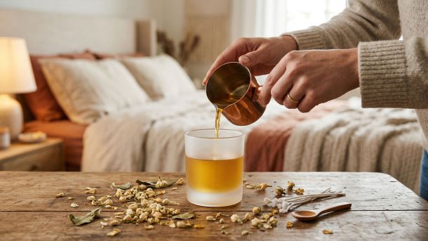Una mujer creando una vela aromática para una cita romántica.