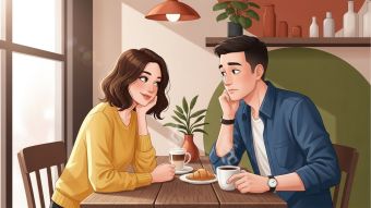 Un couple partage un moment calme lors d&rsquo;un premier rendez-vous, observant les gestes subtils de l&rsquo;autre