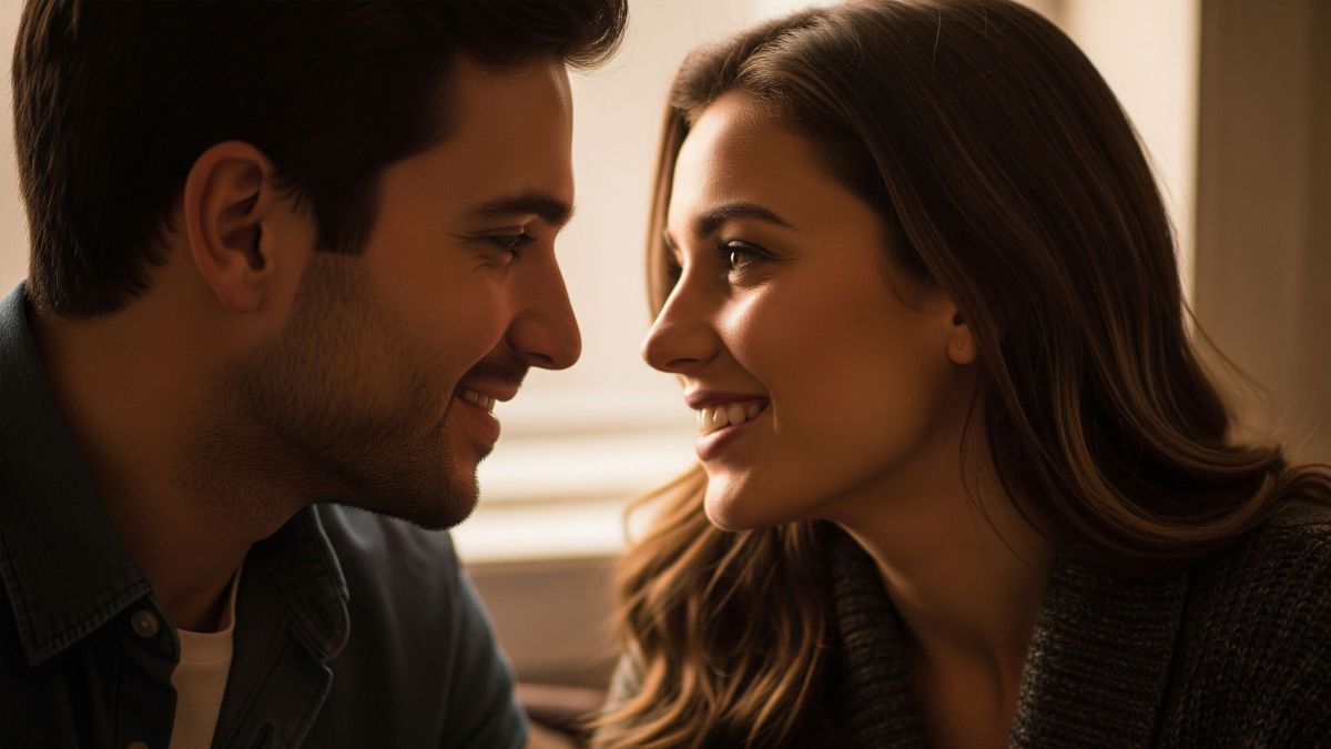 Pareja rom&aacute;ntica compartiendo un momento &iacute;ntimo, mostrando c&oacute;mo los peque&ntilde;os gestos despiertan una gran pasi&oacute;n.