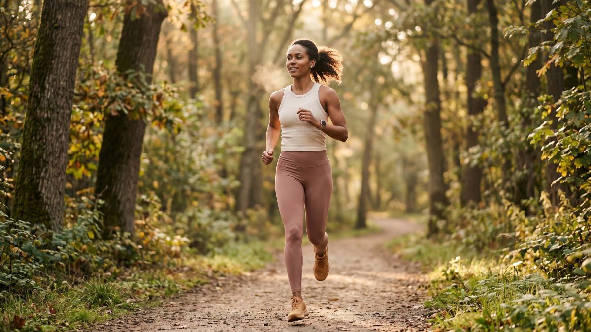 Mulher a correr durante a hora dourada, ilustrando como o corpo feminino queima energia de forma diferente do corpo masculino