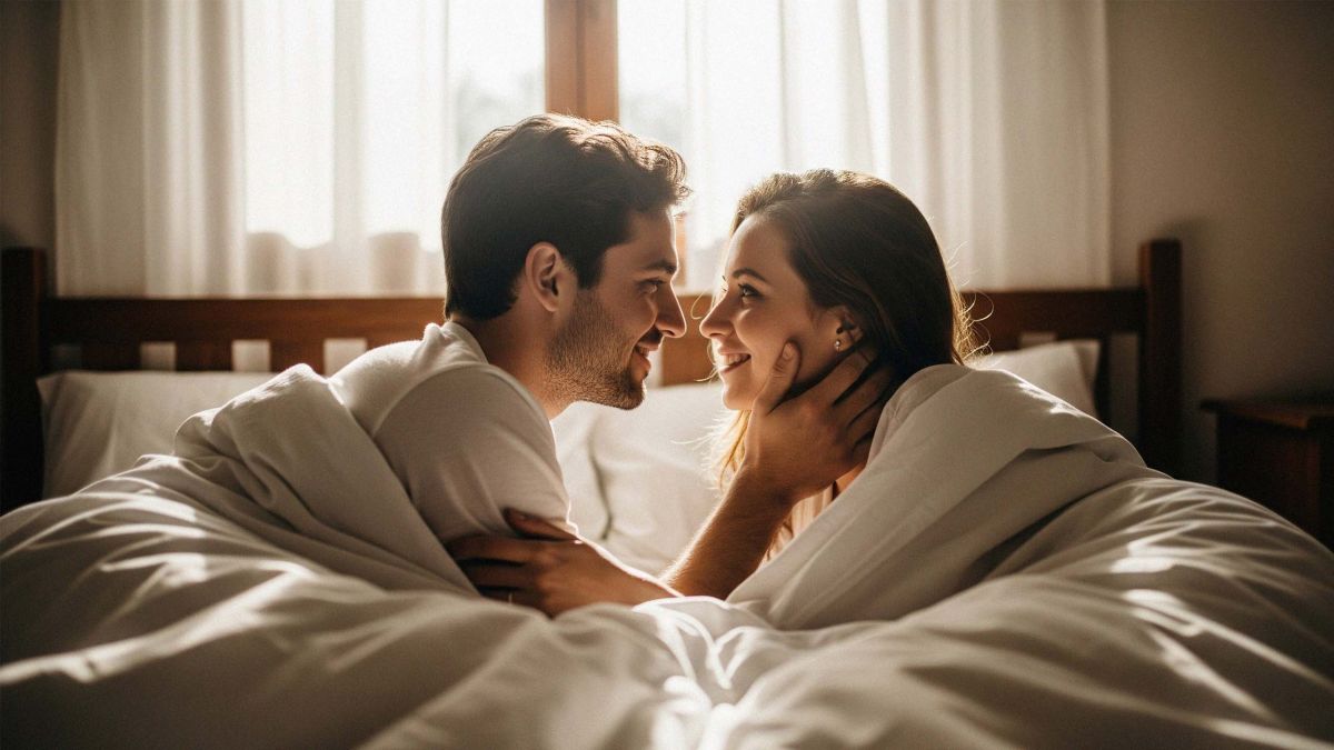 Couple embracing gently, highlighting intimacy and vaginal wellness