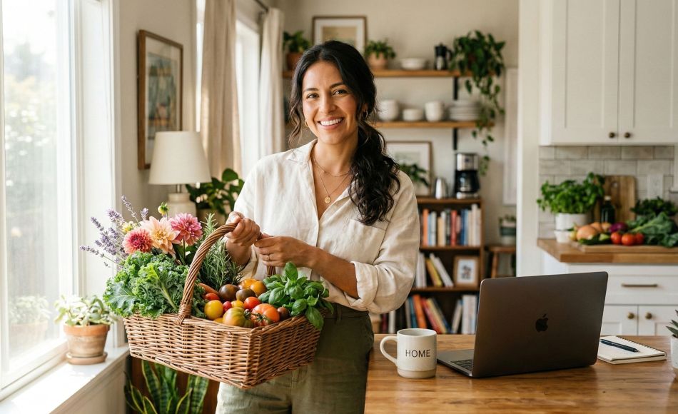 Una mujer moderna equilibrando familia y hogar en un entorno sereno, representando el cambio de estilo de vida en 2026.