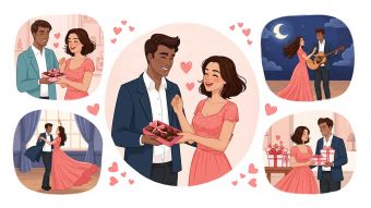 Parejas de diferentes culturas mostrando amor mediante gestos tradicionales