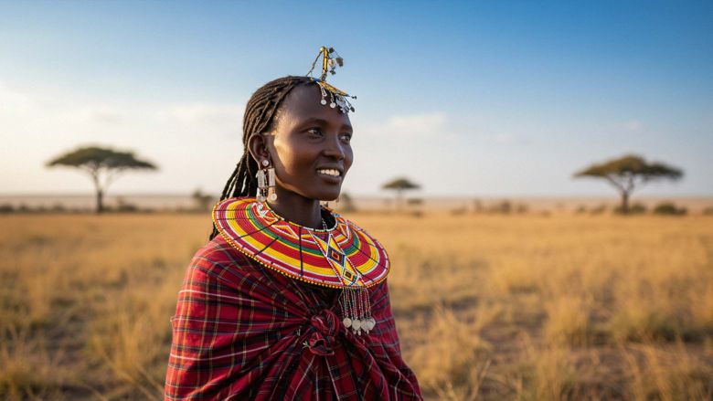 Femme maasai parée de bijoux en perles colorées