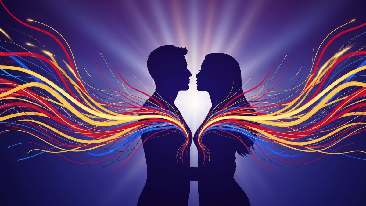 Ilustración abstracta que representa la conexión humana y el deseo sexual