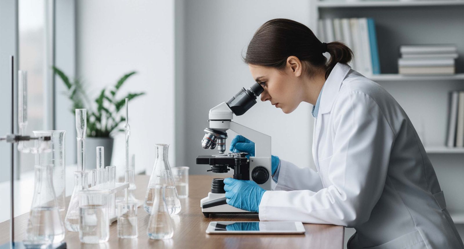Researcher studying vaginal health under microscope