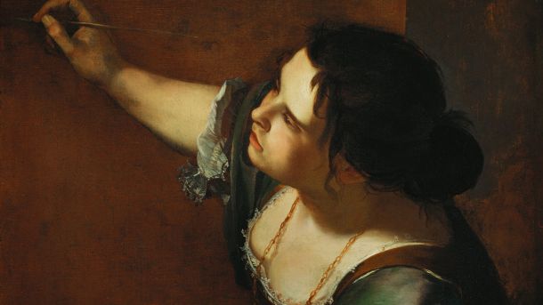 Autorretrato como alegoría de la pintura de Artemisia Gentileschi, que muestra a la artista en acción, sosteniendo un pincel y una paleta.