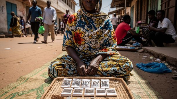 Tabac en poudre vendu sur un marché africain, représentant l’usage intravaginal traditionnel