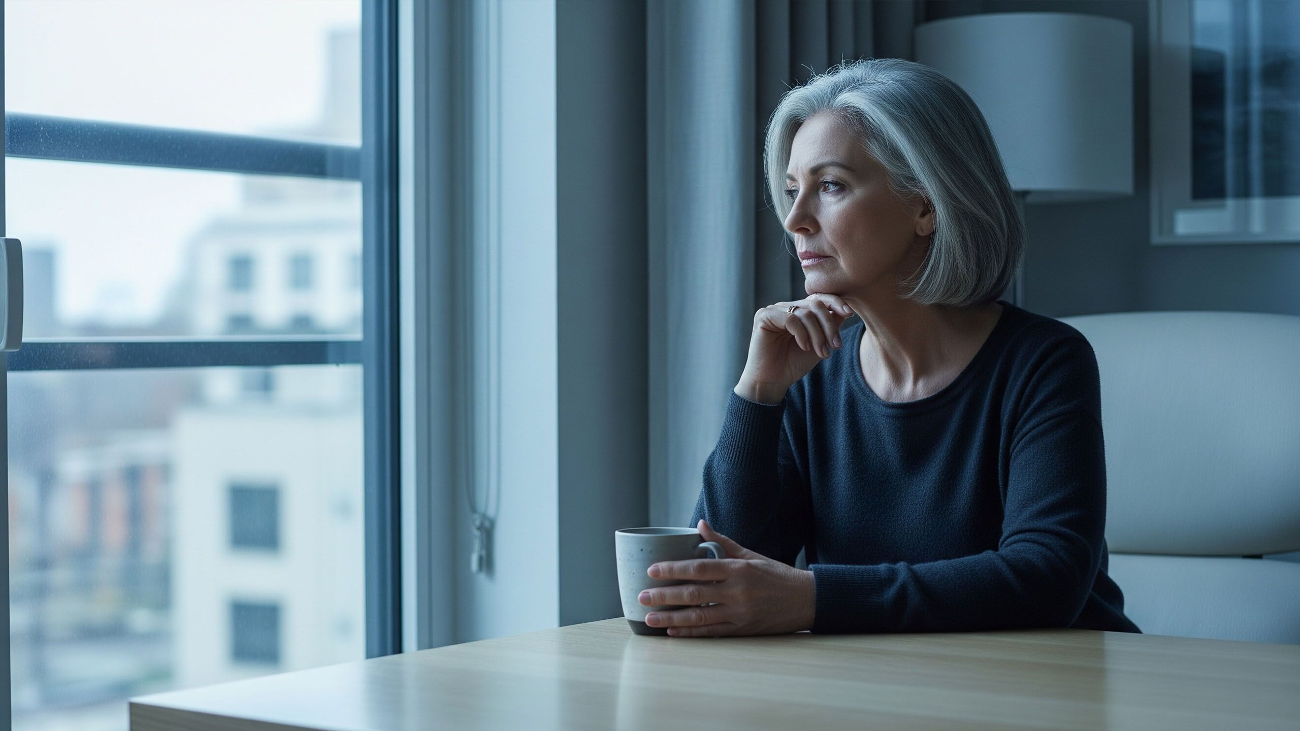 Mujer pensativa reflexionando sobre elecciones de vida sin hijos