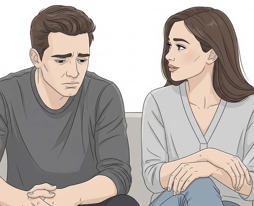 Un couple en train d’avoir une conversation calme dans un cadre intime.