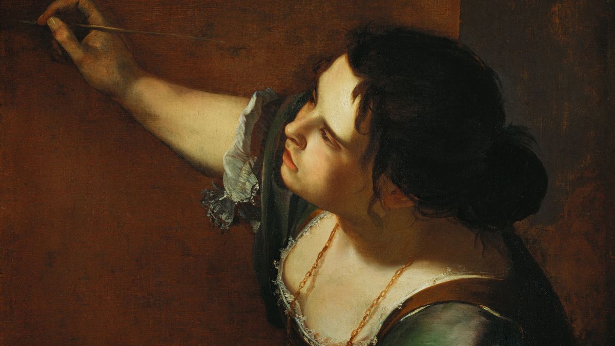 Autorretrato como alegoría de la pintura de Artemisia Gentileschi, que muestra a la artista en acción, sosteniendo un pincel y una paleta.