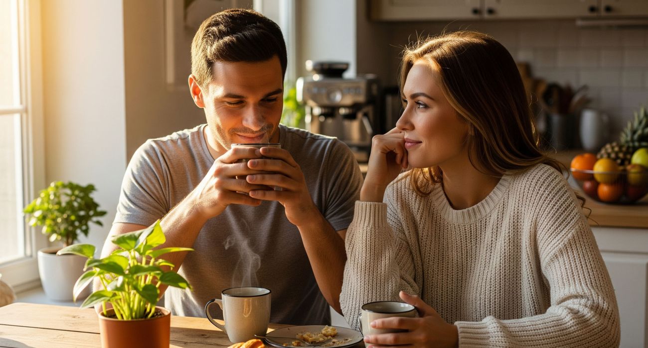 Man and woman talking openly about health and wellbeing