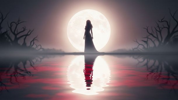 Illustration d'une femme sous une pleine lune représentant les mythes menstruels anciens