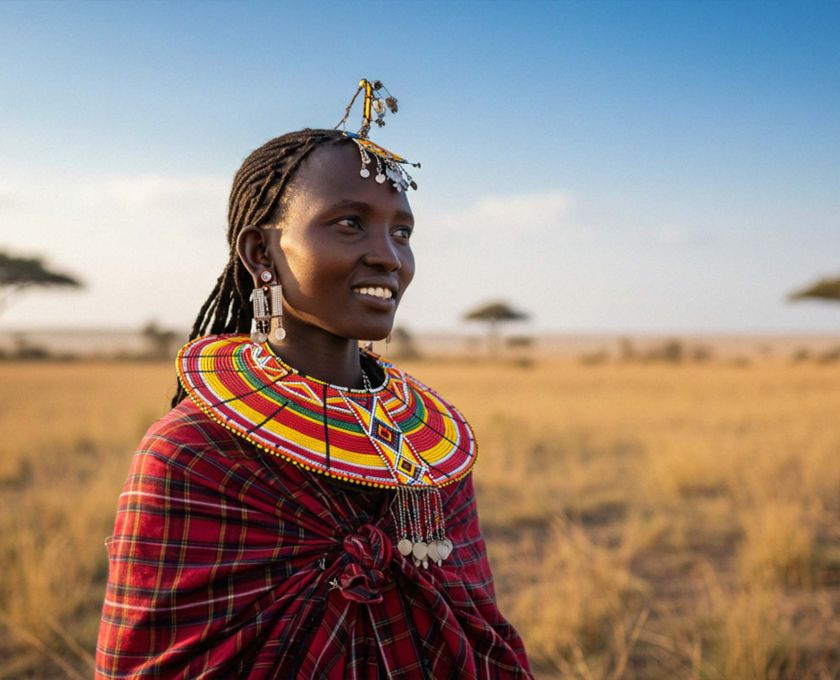 Maasai woman adorned with colorful beaded jewelry
