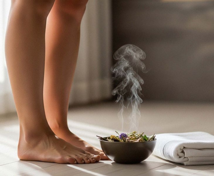 Herbal steaming bowl representing vaginal steaming practice.